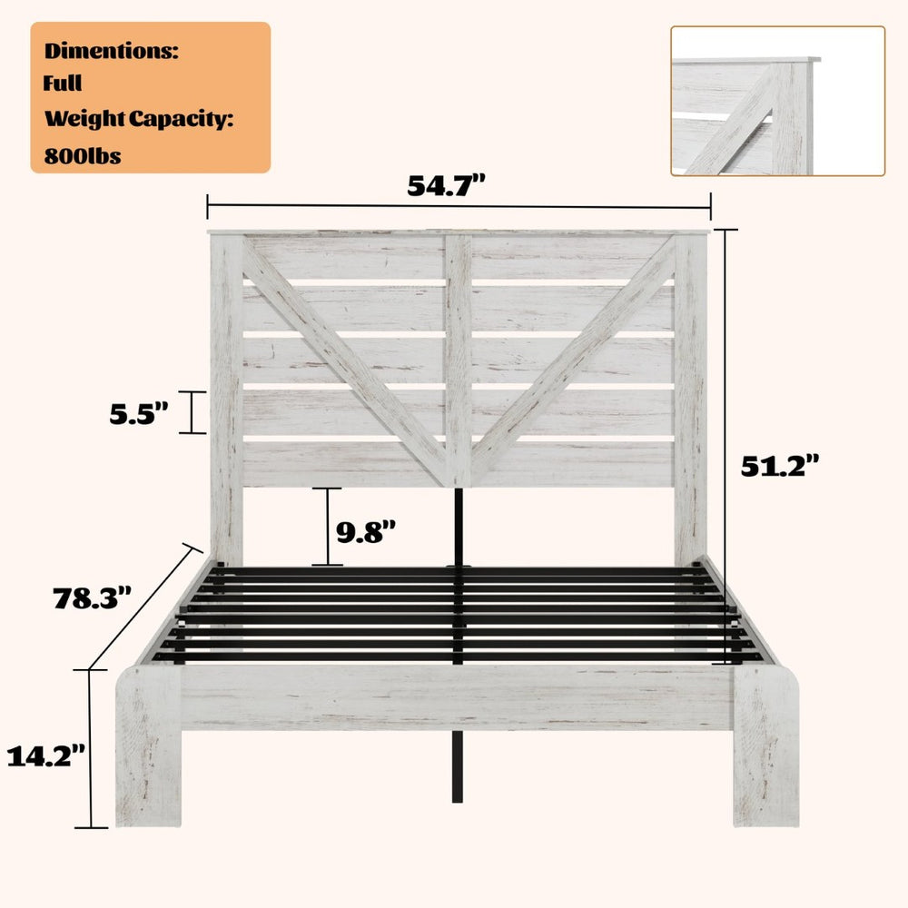 English Elm Full Platform Bed MDF Headboard Steel Frame Industrial Style with Under Bed Storage W636P272696
