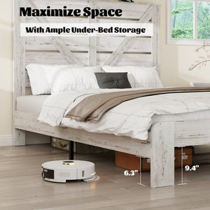 English Elm Full Platform Bed MDF Headboard Steel Frame Industrial Style with Under Bed Storage W636P272696
