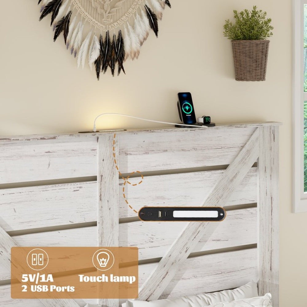 English Elm Queen Platform Bed Tall MDF Headboard Steel Frame Industrial Bedroom No Box Spring W636P272712