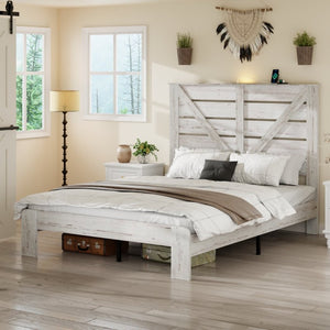 English Elm Queen Platform Bed Tall MDF Headboard Steel Frame Industrial Bedroom No Box Spring W636P272712