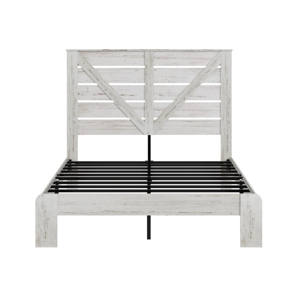 English Elm Queen Platform Bed Tall MDF Headboard Steel Frame Industrial Bedroom No Box Spring W636P272712