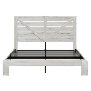 English Elm King Platform Bed Tall MDF Headboard Steel Slats Industrial Style No Box Spring Required W636P272726