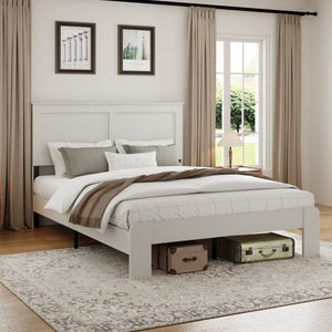 English Elm Bed Frame Full Size White MDF Headboard with Black Metal Industrial Platform W636P283312