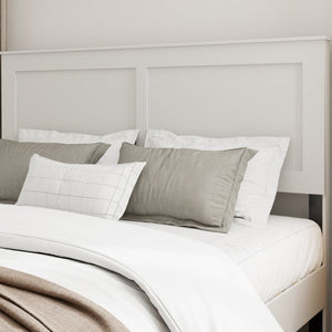 English Elm Bed Frame Full Size White MDF Headboard with Black Metal Industrial Platform W636P283312