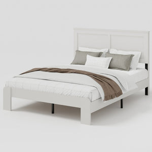 English Elm Bed Frame Full Size White MDF Headboard with Black Metal Industrial Platform W636P283312