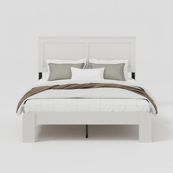 English Elm Bed Frame Full Size White MDF Headboard with Black Metal Industrial Platform W636P283312