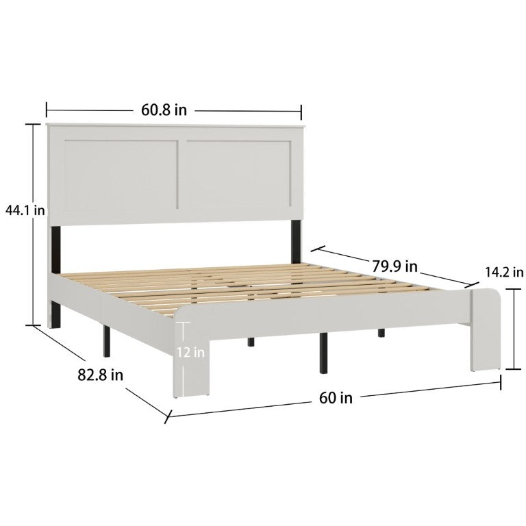 English Elm Bed Queen Platform Frame White MDF Headboard Metal Base with Ample Storage Space W636P283313