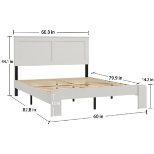 English Elm Bed Queen Platform Frame White MDF Headboard Metal Base with Ample Storage Space W636P283313