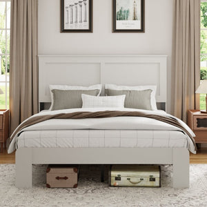 English Elm Bed Queen Platform Frame White MDF Headboard Metal Base with Ample Storage Space W636P283313