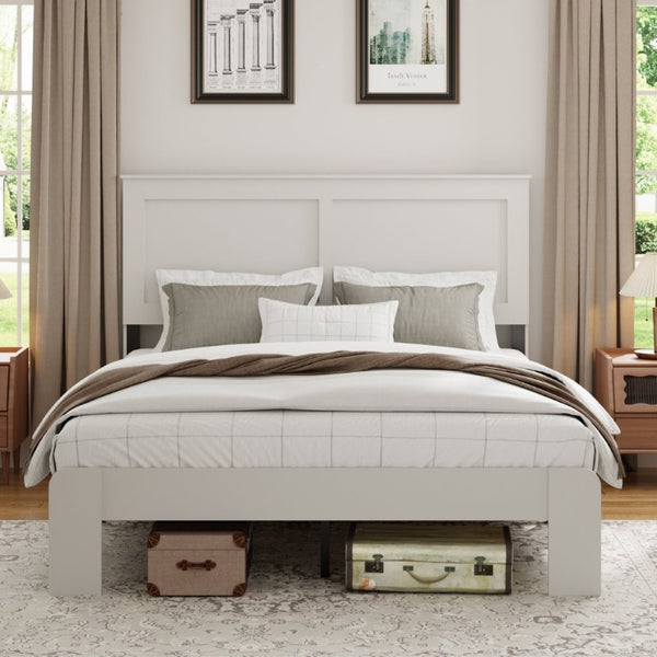 English Elm Bed Queen Platform Frame White MDF Headboard Metal Base with Ample Storage Space W636P283313