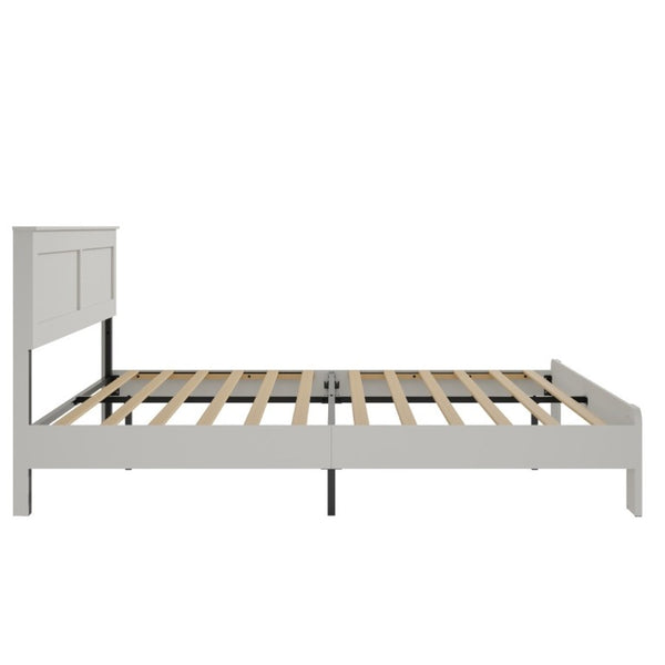 English Elm Bed Queen Platform Frame White MDF Headboard Metal Base with Ample Storage Space W636P283313