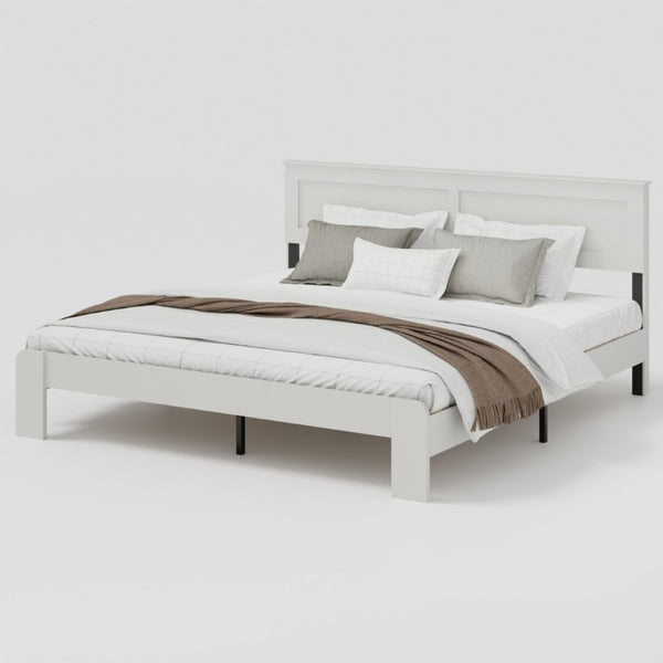 English Elm Bed Frame King White MDF Platform with Metal Accents and Under Storage Clearance W636P283316