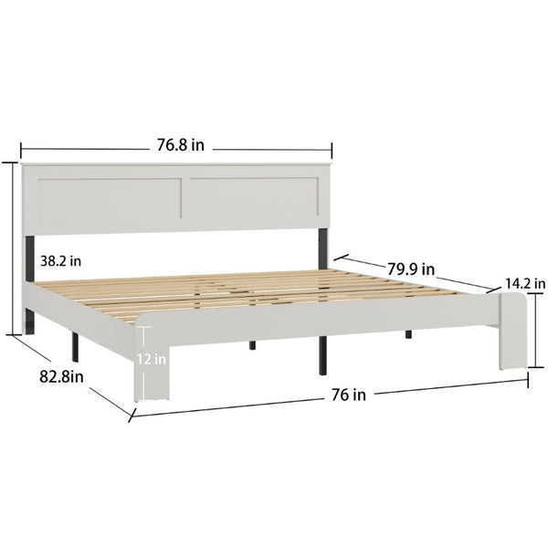 English Elm Bed Frame King White MDF Platform with Metal Accents and Under Storage Clearance W636P283316