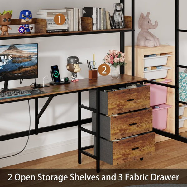 English Elm Loft Twin Bed with L Shaped Desk Shelving Fabric Drawers and Steel Frame for Teen Rooms W636P336327