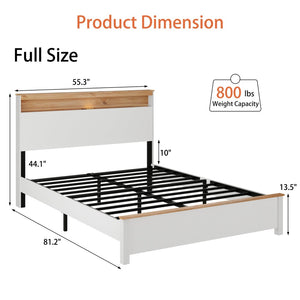 English Elm Full Rustic Farmhouse Platform Bed with Led Lighting and Usb Charging Headboard W636P339441