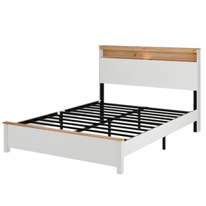 English Elm Full Rustic Farmhouse Platform Bed with Led Lighting and Usb Charging Headboard W636P339441