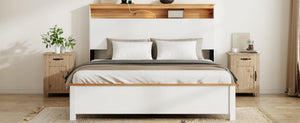 English Elm Full Rustic Farmhouse Platform Bed with Led Lighting and Usb Charging Headboard W636P339441
