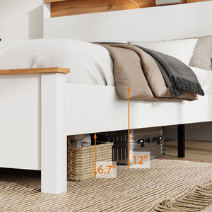 English Elm King Farmhouse Bed Frame with Storage Headboard LED Lighting and Built in Charging W636P339448