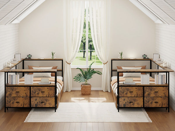 English Elm Twin Corner Metal Platform Daybed with Storage Drawers and Farmhouse Barn Door Detail W636P485963