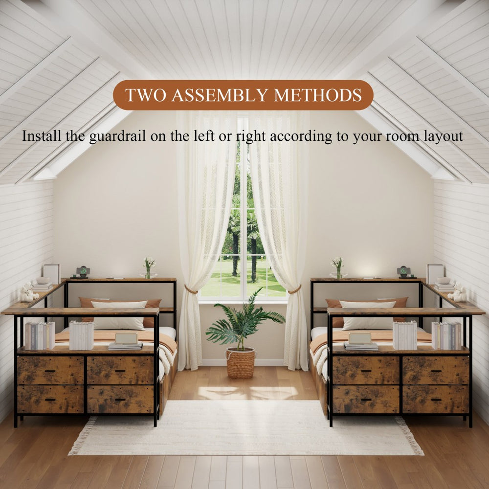 English Elm Twin Corner Metal Platform Daybed with Storage Drawers and Farmhouse Barn Door Detail W636P485963