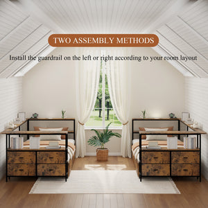 English Elm Twin Corner Metal Platform Daybed with Storage Drawers and Farmhouse Barn Door Detail W636P485963