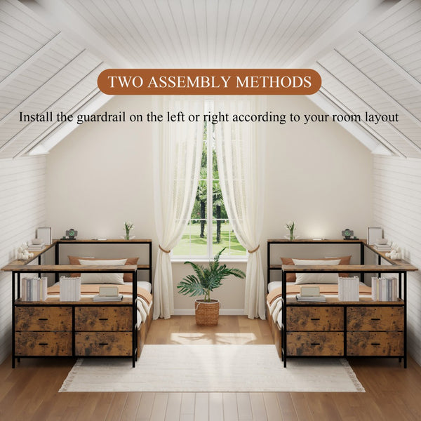 English Elm Twin Corner Metal Platform Daybed with Storage Drawers and Farmhouse Barn Door Detail W636P485963