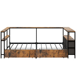 English Elm Twin Corner Metal Platform Daybed with Storage Drawers and Farmhouse Barn Door Detail W636P485963