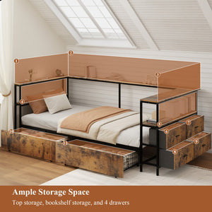 English Elm Twin Corner Metal Platform Daybed with Storage Drawers and Farmhouse Barn Door Detail W636P485963