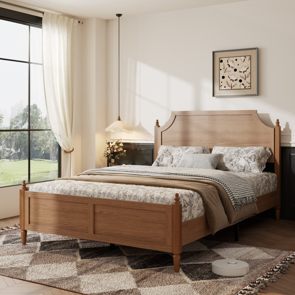 English Elm Full Size Platform Bed Paneled Headboard Engineered Wood Modern Farmhouse Bedroom W636P498318