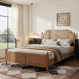 English Elm Full Size Platform Bed Paneled Headboard Engineered Wood Modern Farmhouse Bedroom W636P498318