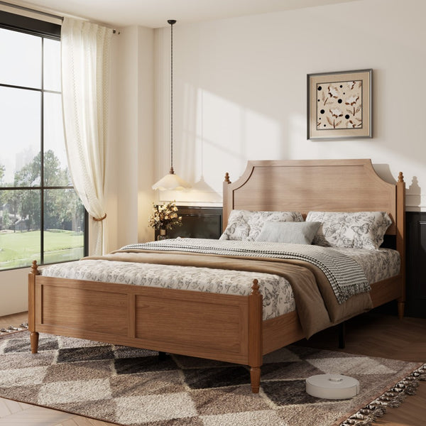 English Elm Full Size Platform Bed Paneled Headboard Engineered Wood Modern Farmhouse Bedroom W636P498318