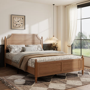 English Elm Full Size Platform Bed Paneled Headboard Engineered Wood Modern Farmhouse Bedroom W636P498318