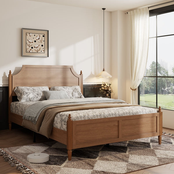 English Elm Full Size Platform Bed Paneled Headboard Engineered Wood Modern Farmhouse Bedroom W636P498318