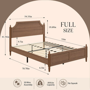 English Elm Full Size Platform Bed Paneled Headboard Engineered Wood Modern Farmhouse Bedroom W636P498318