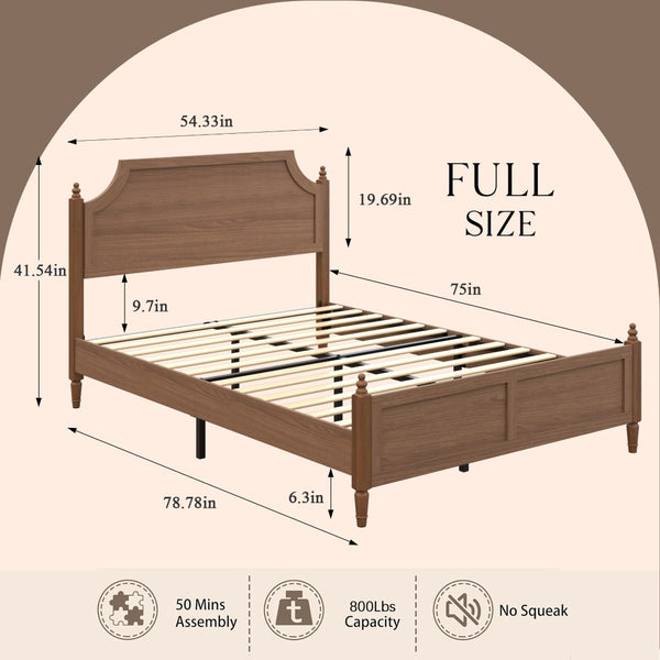 English Elm Full Size Platform Bed Paneled Headboard Engineered Wood Modern Farmhouse Bedroom W636P498318