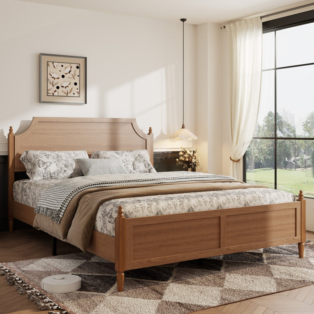English Elm Queen Platform Bed with Paneled Headboard Footboard Modern Farmhouse Wood Frame W636P498547