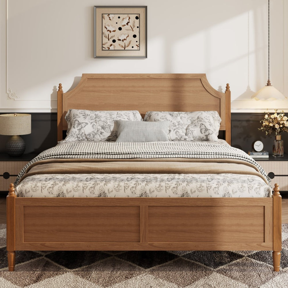 English Elm Queen Platform Bed with Paneled Headboard Footboard Modern Farmhouse Wood Frame W636P498547