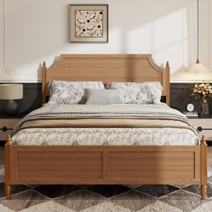 English Elm Queen Platform Bed with Paneled Headboard Footboard Modern Farmhouse Wood Frame W636P498547