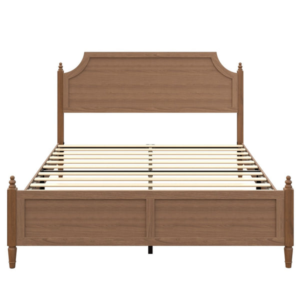 English Elm Queen Platform Bed with Paneled Headboard Footboard Modern Farmhouse Wood Frame W636P498547