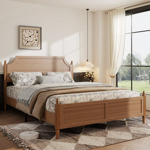 English Elm Queen Platform Bed with Paneled Headboard Footboard Modern Farmhouse Wood Frame W636P498547