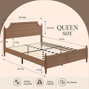 English Elm Queen Platform Bed with Paneled Headboard Footboard Modern Farmhouse Wood Frame W636P498547