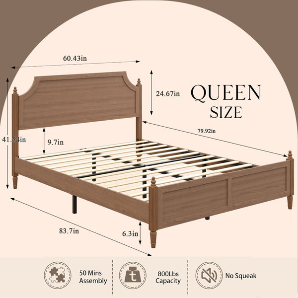 English Elm Queen Platform Bed with Paneled Headboard Footboard Modern Farmhouse Wood Frame W636P498547