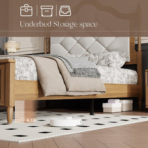 English Elm Queen Platform Bed with Upholstered Headboard Paneled Footboard Warm Brown Wood W636P499911