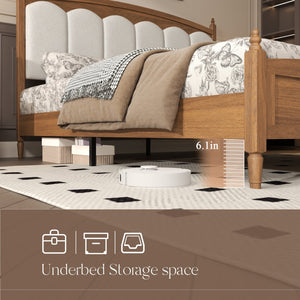 English Elm Queen Platform Bed Upholstered Headboard Mid-Century Farmhouse Style Engineered Wood W636P499914