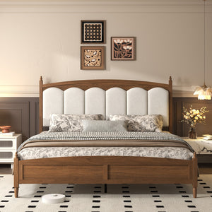 English Elm King Platform Bed Upholstered Headboard Warm Brown Engineered Wood Farmhouse Modern W636P499915