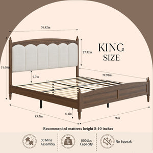 English Elm King Platform Bed Upholstered Headboard Warm Brown Engineered Wood Farmhouse Modern W636P499915