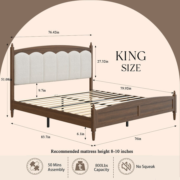 English Elm King Platform Bed Upholstered Headboard Warm Brown Engineered Wood Farmhouse Modern W636P499915