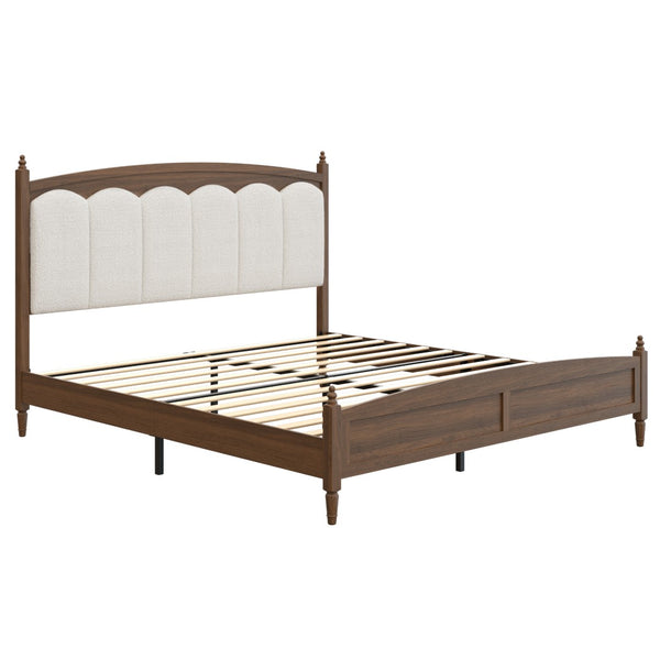 English Elm King Platform Bed Upholstered Headboard Warm Brown Engineered Wood Farmhouse Modern W636P499915