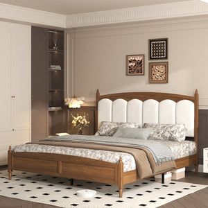 English Elm King Platform Bed Upholstered Headboard Warm Brown Engineered Wood Farmhouse Modern W636P499915