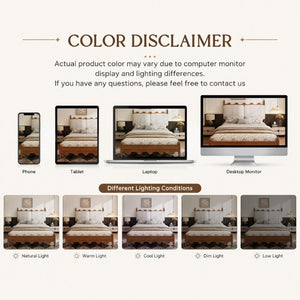 English Elm Queen Platform Bed Scalloped Upholstered Headboard Solid Wood Legs No Box Spring Walnut Cotton Linen W636P510169